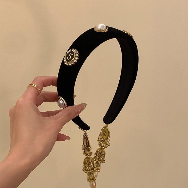 中古贵气感 复古民族风黑色丝绒闪锆珍珠发箍高颅顶头箍发卡发饰,饰品/流行首饰/时尚饰品新,发饰,淘宝优惠券,粉丝福利购,淘宝优惠卷