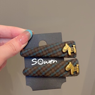 韩版新款早秋撞色格纹发夹气质简约刘海夹子侧边bb夹后脑勺碎发卡