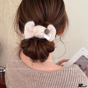 秋冬毛线蝴蝶结丸子头抓夹女2025新款高级感大号发夹子头饰后脑勺