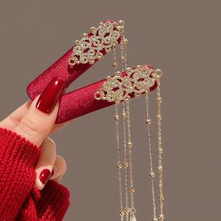 「红鸾天禧」新中式红色流苏发夹女半扎发饰国风新年头饰