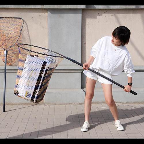 大YNJ物青鱼鲟缩鱼大巨物捞鱼网防挂可伸超轻粗超硬加铝合金鱼抄