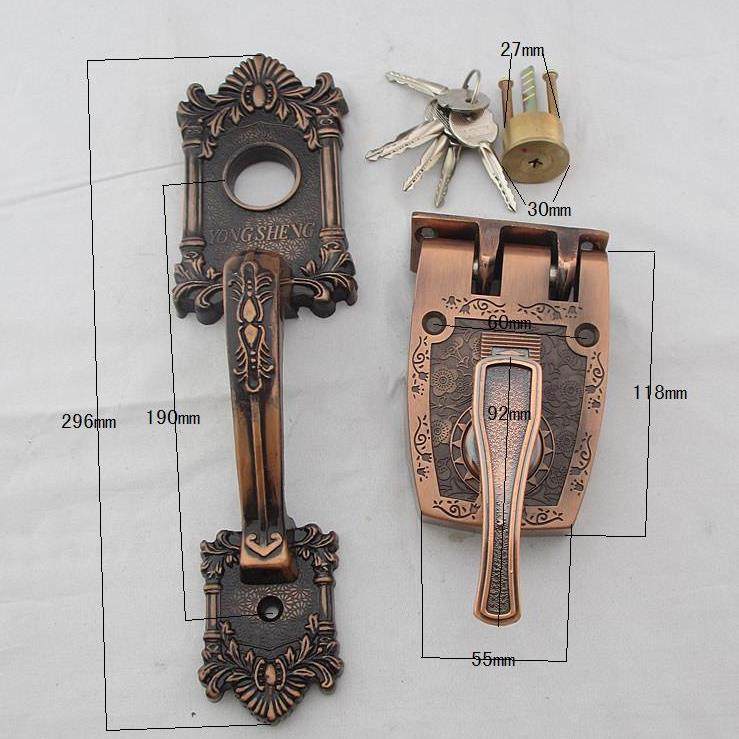 老虎锁防锁盗门EVQ老式虎齿门门红古铜 外装木门大锁自动锁935包