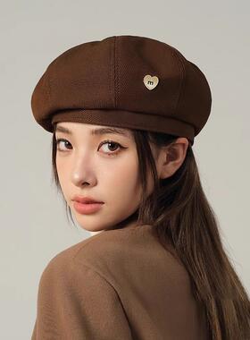 帽子假发一秋体仿棕人发贝雷女24新款大头围显NGE脸小色画家冬八