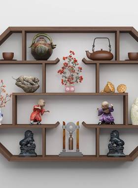 中式博古架实木隔多阁壁挂式上宝墙古董架客厅断简约现代MY020200