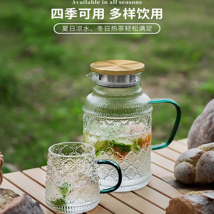 海棠海棠花冷花冷水厅壶玻璃耐高凉茶壶家装水容器客大容量用温冷