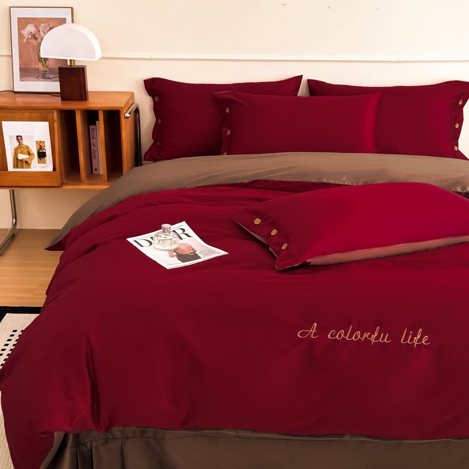 轻奢级SBZ感00S1红色四套结婚件床高上用品全棉喜被婚庆简约高端