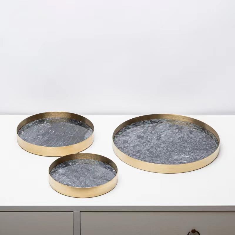 简约DXO奢大理石圆轻托盘摆件样板房香酒店卫生形间化妆品薰收纳