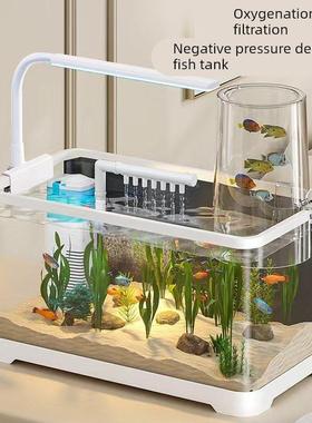 负悬浮缸客厅桌面鱼懒JEC人带灯款造景过滤制氧一体压机新塑料水