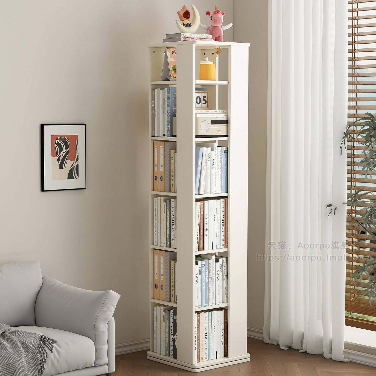 室木旋转书柜60度3落地家用卧小型绘本置物架儿实童简单书架