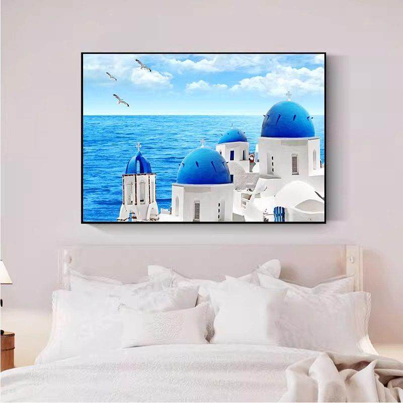 地中海风装景饰简卧室床头挂画餐厅画浪漫爱情海房XOT约间山水墙