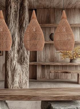 QEG侘寂风复吊灯日式藤艺编织客厅饭店酒店民宿古室南东亚餐茶厅