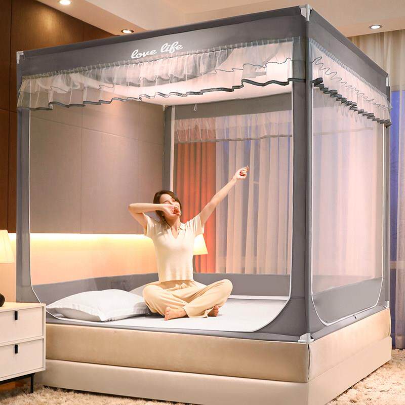 穿杆坐床式宝宝防廷摔00000000蚊帐三门加外密加厚支架通用卧室童