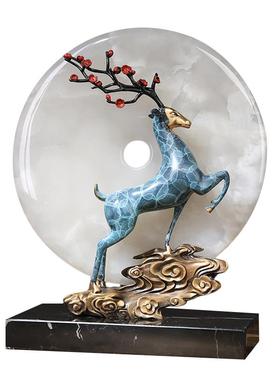 中新式玉石平摆安扣件客厅电柜玄关视书JT-402房装饰全铜招财鹿乔