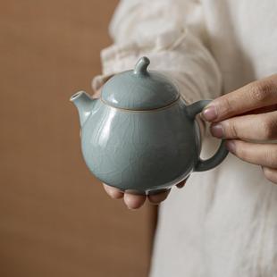 汝窑茶壶大容青量泡单壶YA40YF50陶瓷复古手工汝瓷茶原矿具釉瓷开