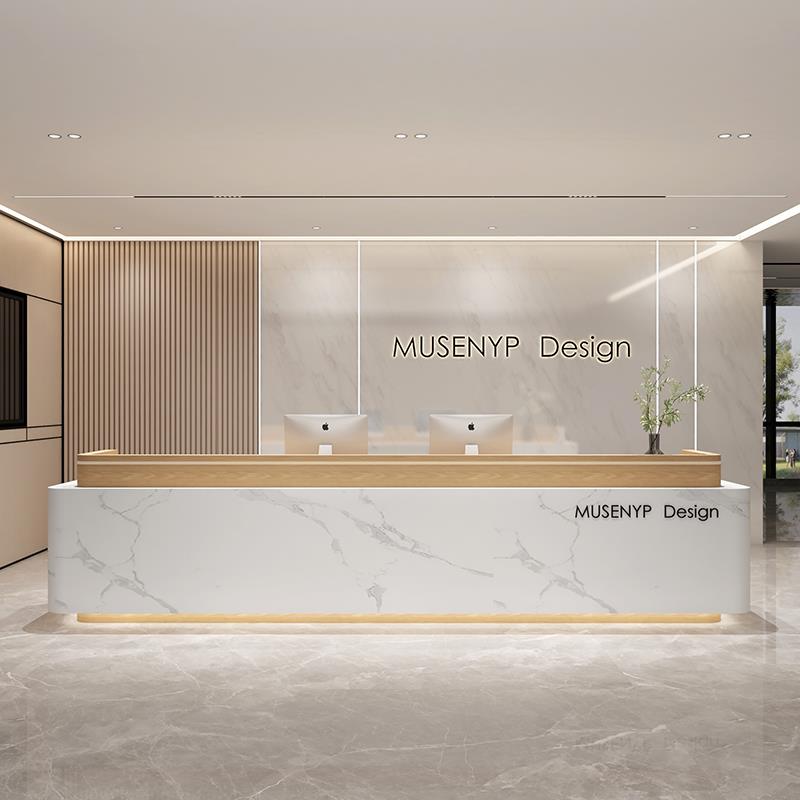 简现代台LAP公司前约台接待美容院宾酒店吧台收银台彷大理石大厅