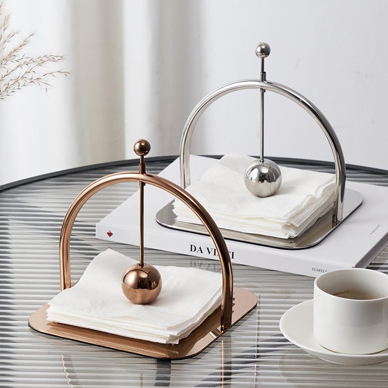 高餐厅商用酒店抽纸巾盒玫瑰金压不锈钢架方形西餐纸座纸巾轻奢档