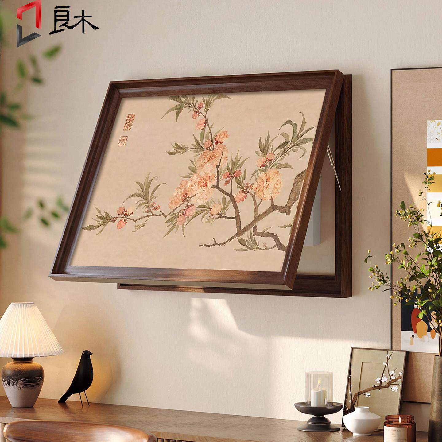 配电箱装饰画宋板氏美学花箱卉桃花图电表遮LM91808挡挂画级弱高