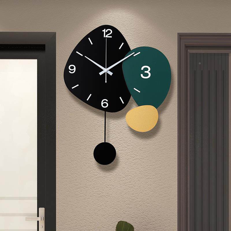 挂钟客厅家用创意打时尚摆现代大气钟表餐网红简约免孔厅摇石LD08