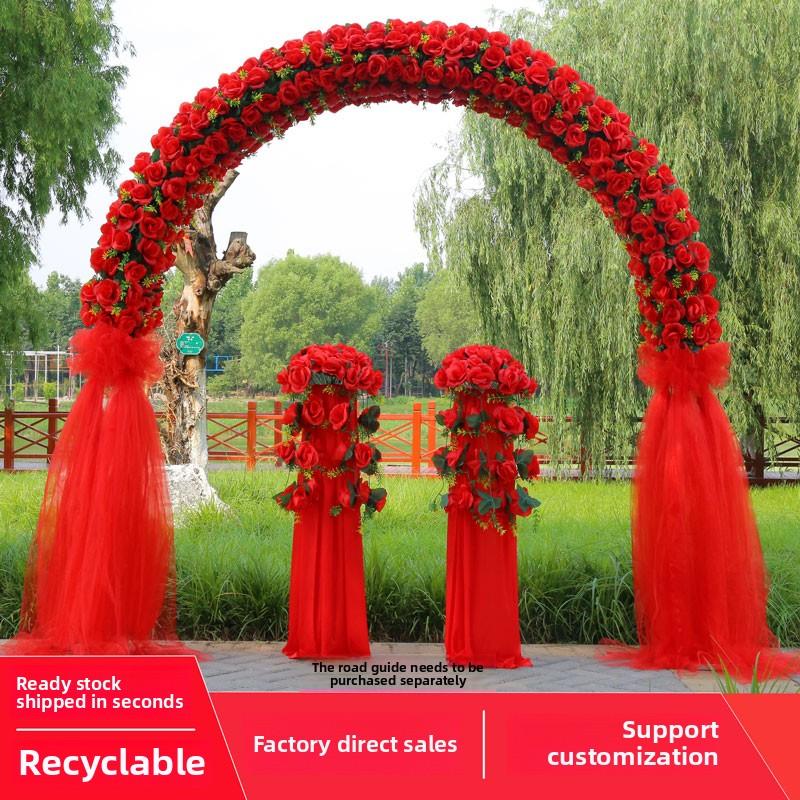 新款绢花门开庆典庆拱TWB现中式结婚业礼场布置门幸福彩虹门花门