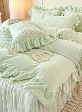 法奶式牛绒面夹棉床CCU裙四件套床盖款冬季双加厚被罩毛被套床绒