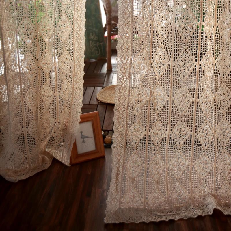 北欧原木田园钩针米色镂空定制成品美窗帘客厅卧飘窗艺RSD文室唯