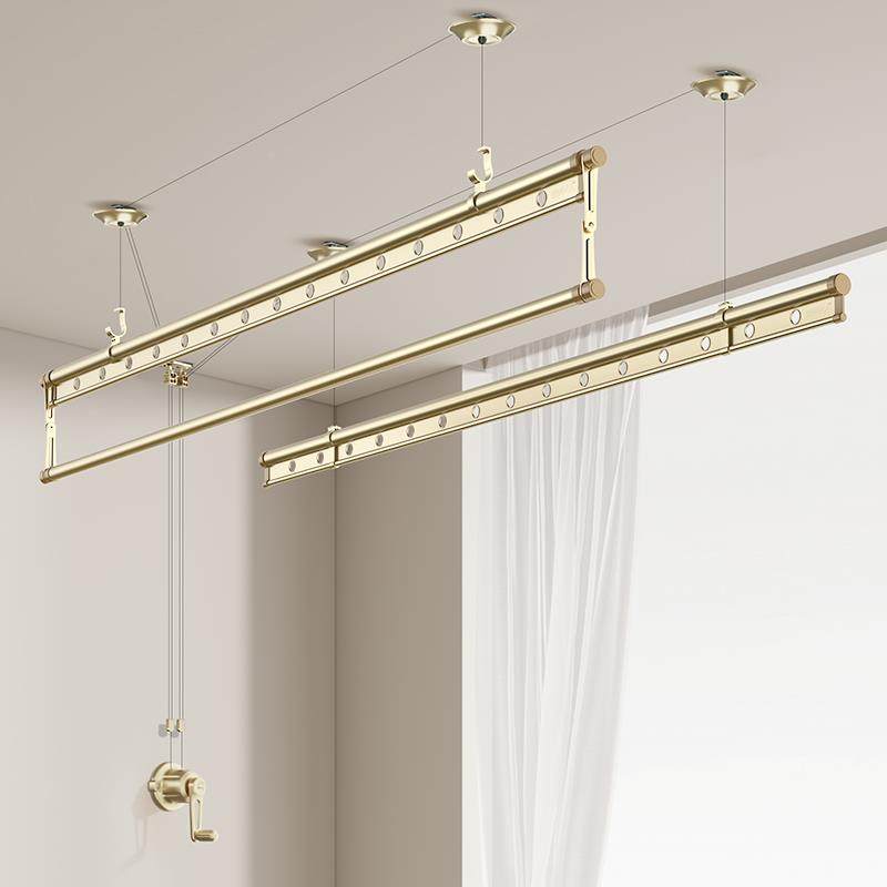 金夫人手摇升降贵晾SJ-20160衣架顶装手架动缩晾衣伸杆阳台自动家