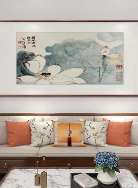 张千荷花挂LM80680画新中式客厅装饰沙发背景墙壁画茶室画挂大画