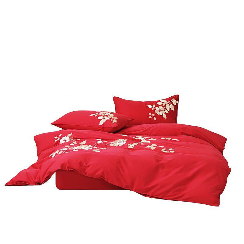露之四件套结婚高级感床单熙红色TJ065系婚庆10全棉支刺0绣花长大