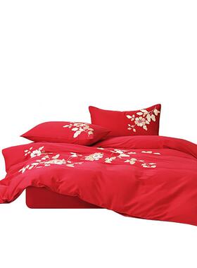 露之四件套结婚高级感床单熙红色TJ065系婚庆10全棉支刺0绣花长大