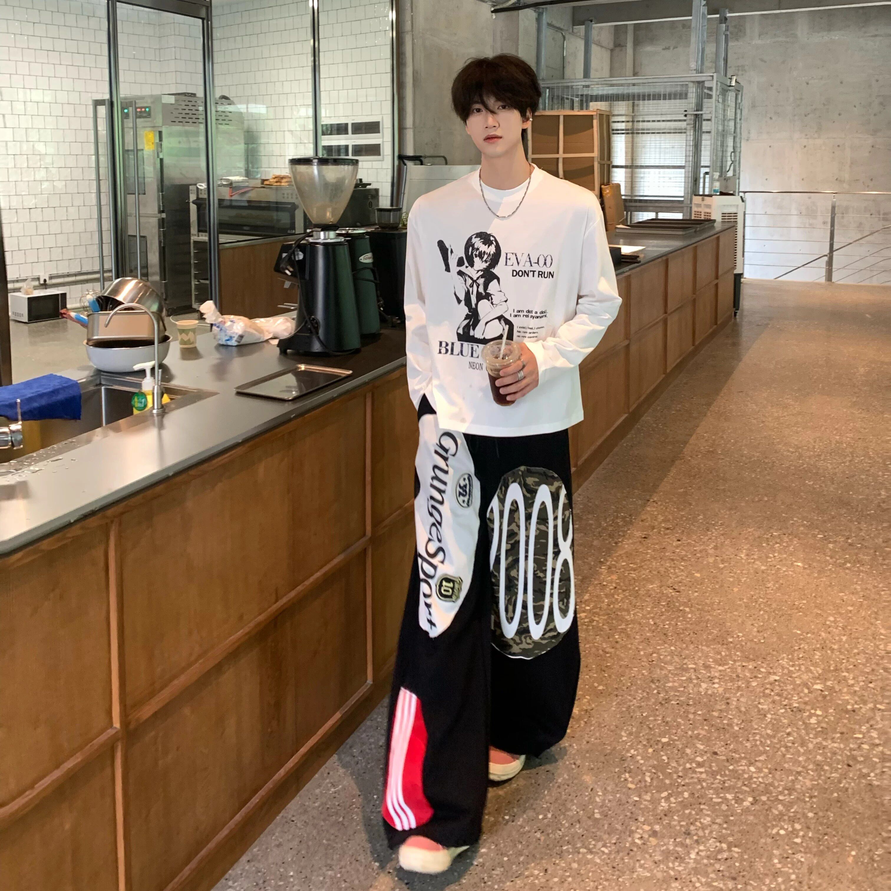 美式卫裤男女弯刀阔腿休闲运动裤