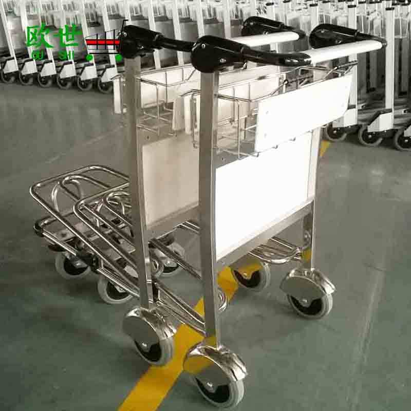 OS-AAT06 供应不锈钢机场车 不锈钢双层手推车 出口行李手推车