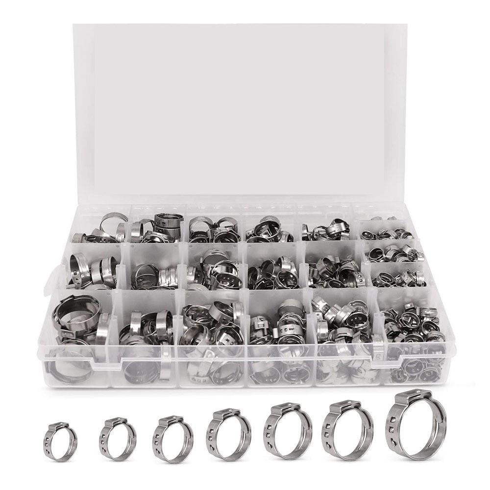 跨境530PCS盒装 304不锈钢单耳无级卡箍汽车管道配件紧固管夹