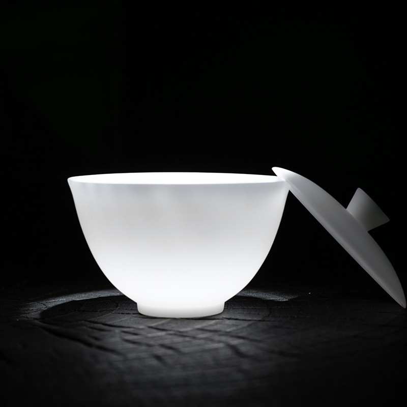 二才盖碗茶杯白瓷单个冰种玉瓷三才茶碗套装羊脂玉泡茶杯家用茶具