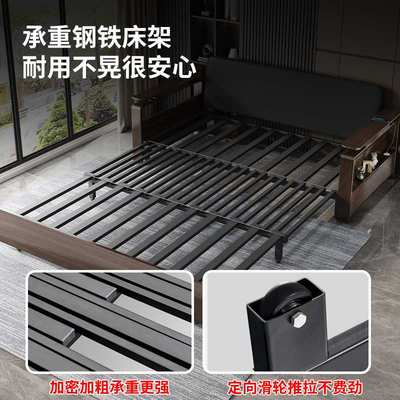 新款实木沙发床坐卧两用可折叠推拉双人小户型多功能科技布新中式