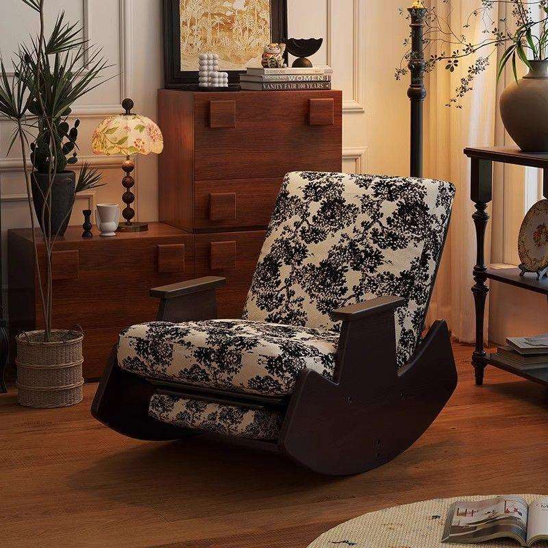 实木复古摇椅客厅家用懒人沙发躺椅可躺可睡阳台休闲椅单人沙发椅