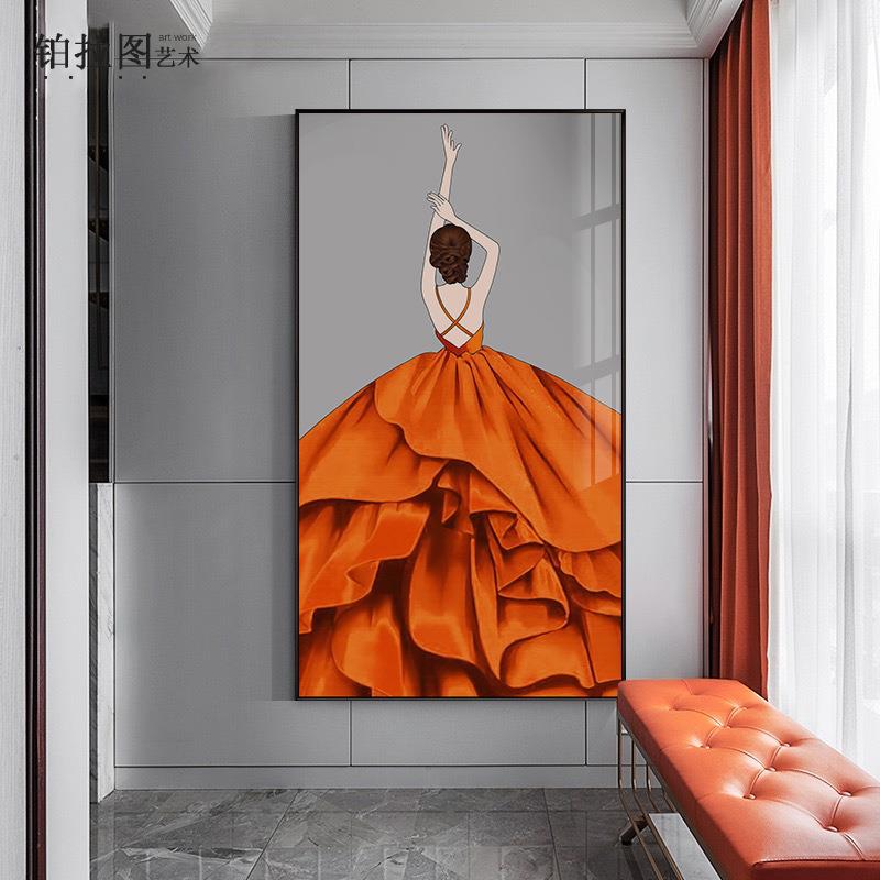 现代人物玄关装饰画简约卧室壁画轻奢餐厅挂画竖版大幅客厅落地画