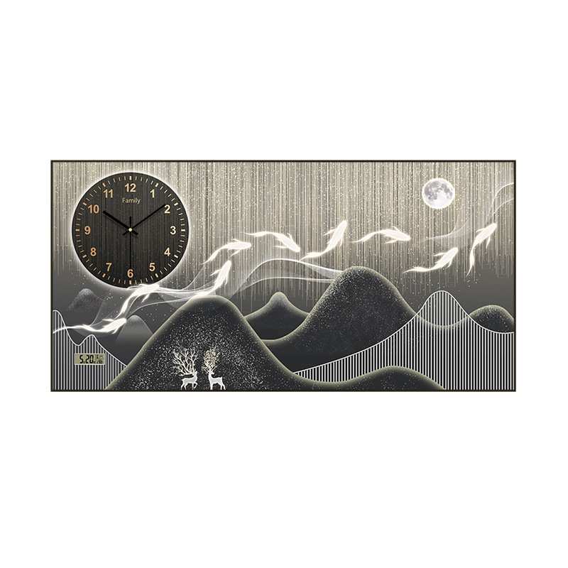 2023新款九鱼图电表箱装饰画遮挡配电箱现代简约挂画万年历钟表画图片