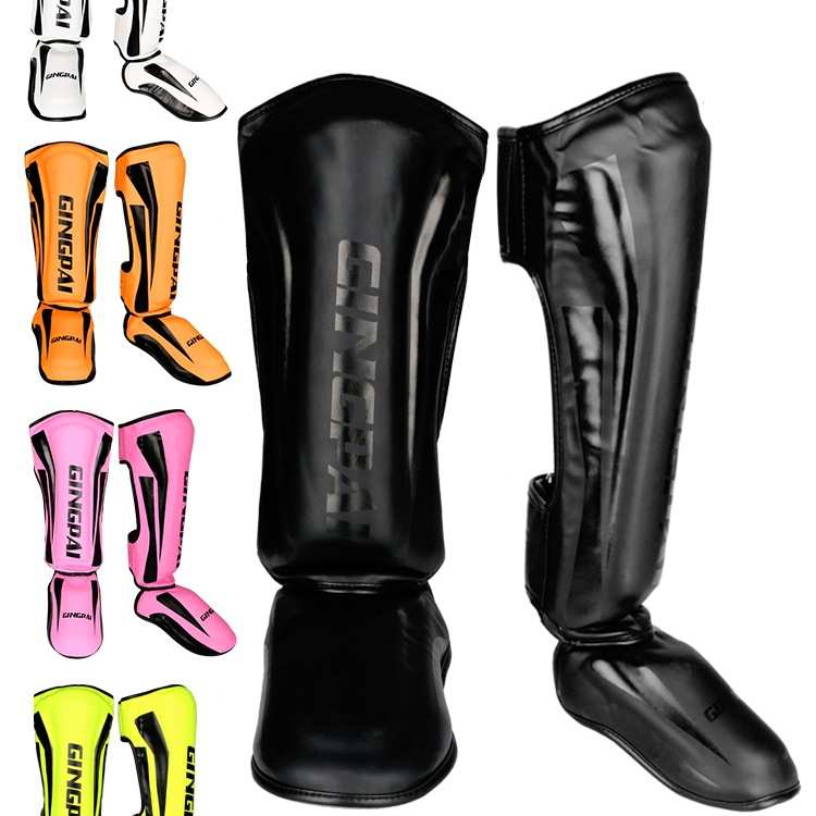 泰拳护腿散打搏击连脚背面护胫拳击加厚格斗护具护踝跆拳道护腿板