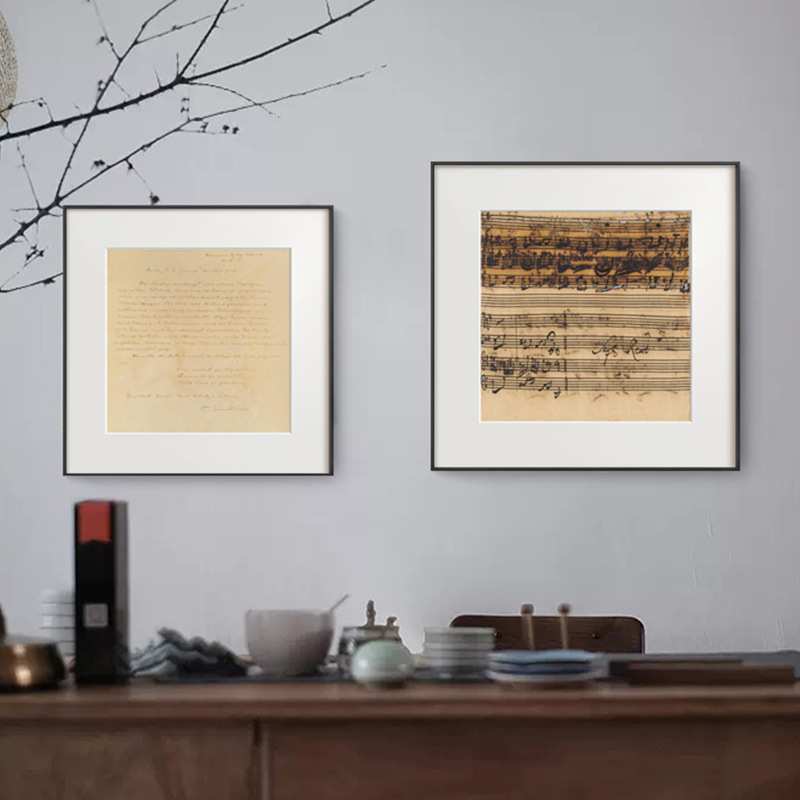 贝多芬手稿文艺复古装饰画音乐琴房壁画客厅玄关巴赫方形卡纸挂画图片