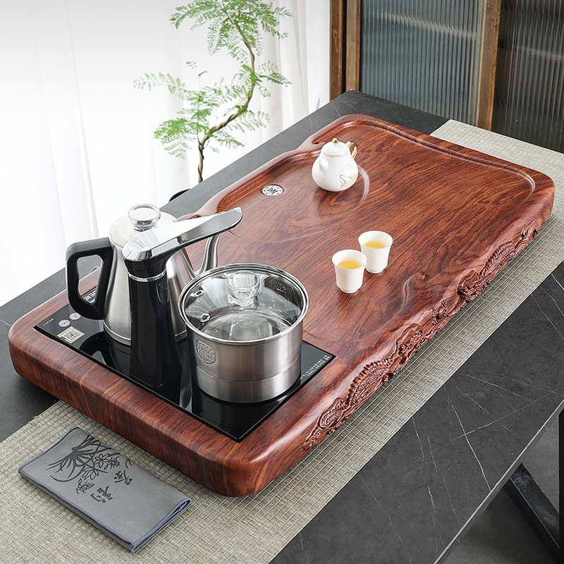 花梨木纹实木茶盘套装全自动一体电磁炉烧水壶茶台黑檀木茶具托盘