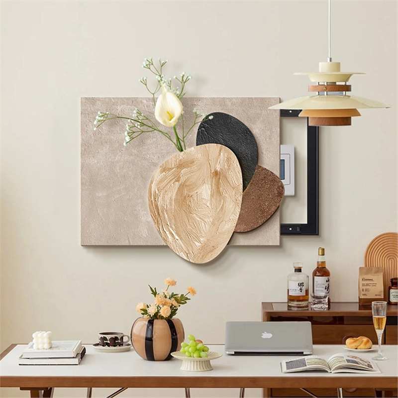 双层立体雕刻奶油风绿植竖款电表箱装饰画推拉配电箱开关遮挡挂画