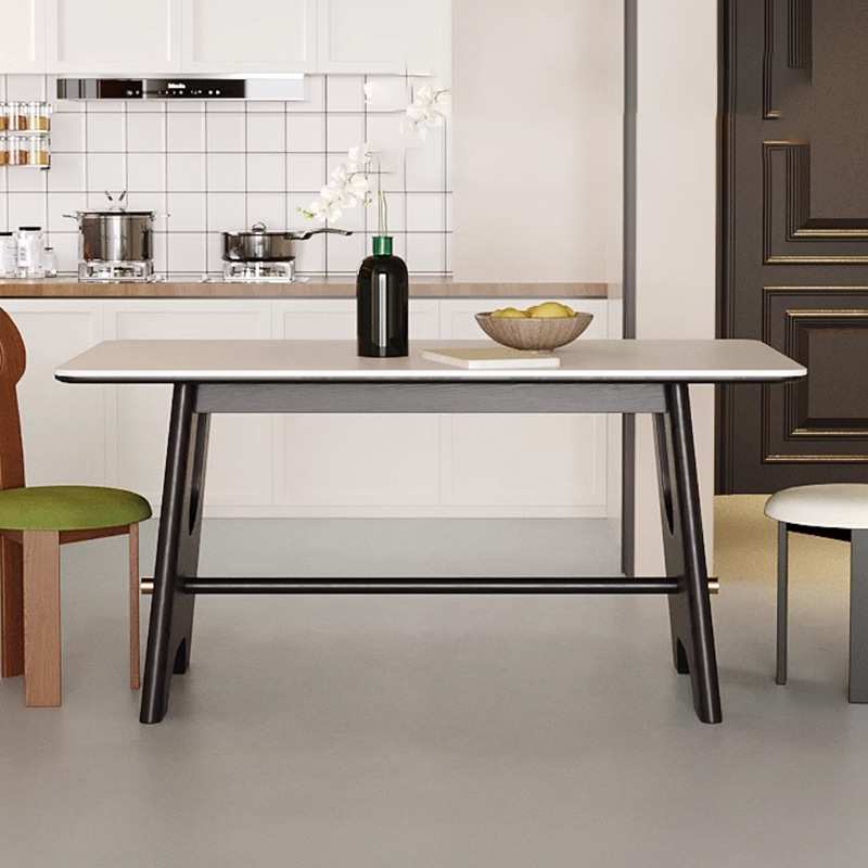 岩板餐桌椅长方形家用小户型简约现代法式复古奶油风意式实木饭桌