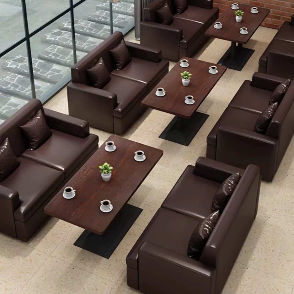 简约复古西餐厅咖啡厅桌椅组合甜品奶茶店休闲洽谈区卡座沙发