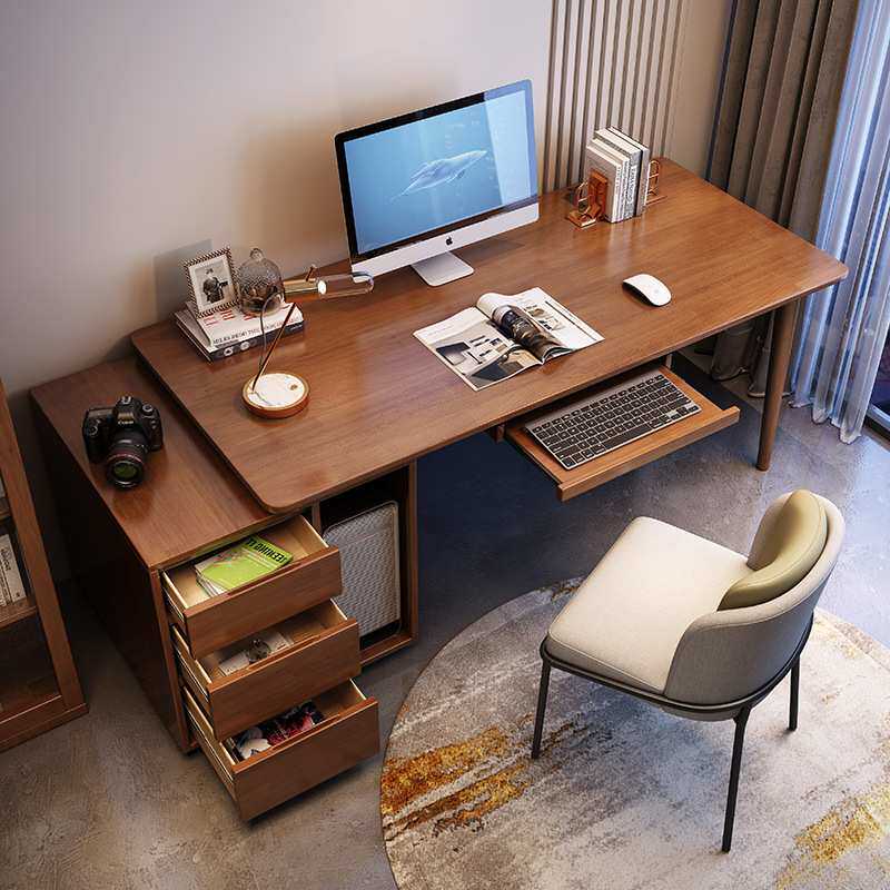可伸缩实木书桌卧室带键盘托台式电脑桌家用机箱一体桌
