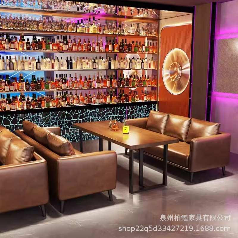 酒吧实木桌椅清吧工业风餐厅卡座沙发烧烤店咖啡厅轻奢小酒馆沙发