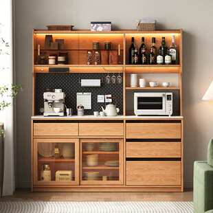 青罗记家用厨房储物柜子实木橡木餐边柜酒柜一体餐厅小户型茶水柜