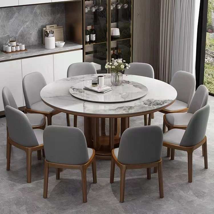 高端岩板餐桌椅组合现代简约小户型实木圆桌轻奢圆形带转盘家用桌