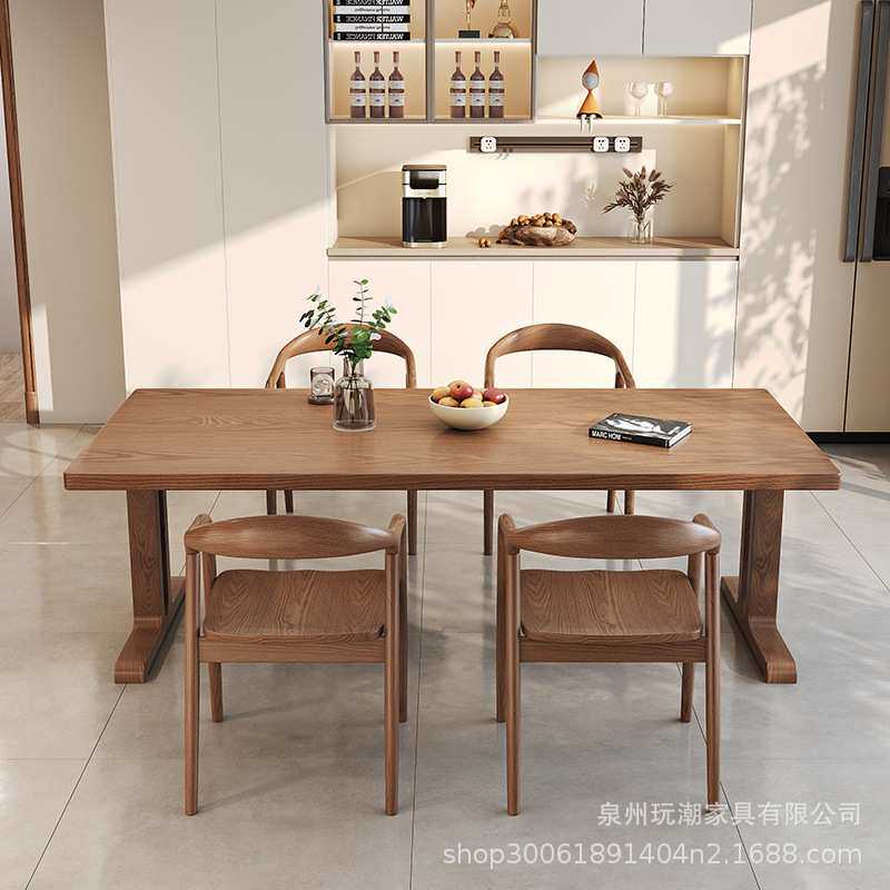 北欧全实木餐桌椅家用客厅吃饭桌子民宿原木风长方形创意洽谈桌子