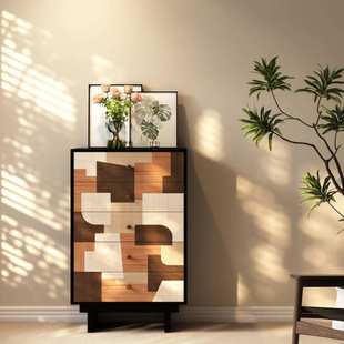 2025新款万象五斗柜全实木拼花储物柜客厅卧室抽屉收纳柜餐厅边柜