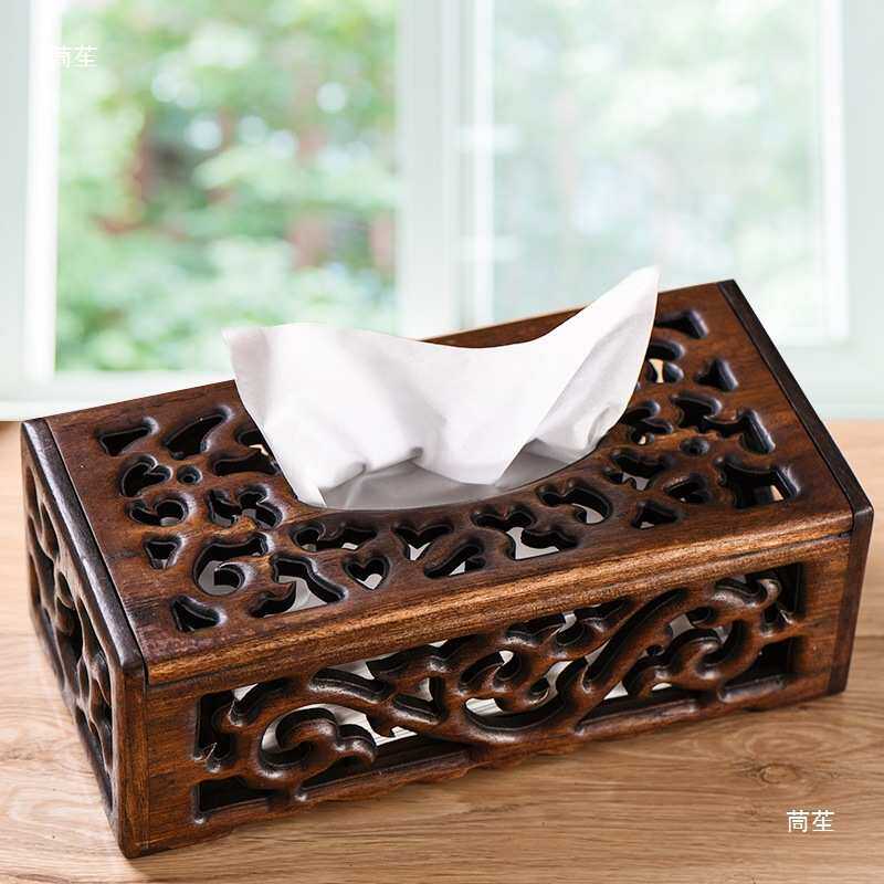 印象泰 实木纸巾盒复古创意收纳盒木泰国工艺品亚家居装饰品